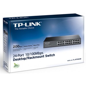 TP-Link TL-SF1024D 24-Port 10/100Mbps Rackmount Unmanaged Switch energy-efficient Supports MAC 13-inch Desktop steel case 4.8 Gbps Switching Cap(LS)