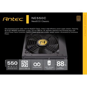 Antec 550W NeoEco 550Cv2, 80+ Bronze, 120mm DBB Fan, Flat Cables, High Performance Japanese Capacitors, Thermal Manager, ATX PSU, 5 Years Warranty