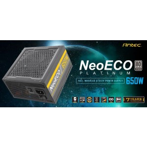 Antec NeoEco 650w 80+ Platinum, Fully Modular, Zero RPM, 28(18+10) pin MBU socket, 120mm Silent Fan, Continuous Power, ATX Power Supply