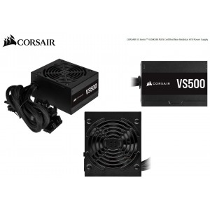 Corsair 500W VS Series 80 PLUS Certified, Flat Cable, 120mm Low Noise Fan, 85% Efficinecy, Non-Modular ATX Power Supply. 3 Years Warranty