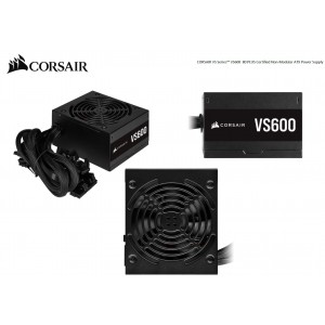 Corsair 600W VS Series 80 PLUS Certified, Flat Cable, 120mm Low Noise Fan, 85% Efficinecy, Non-Modular ATX Power Supply. 3 Years Warranty