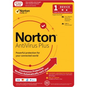 Norton Anti Virus Plus 2020, 2GB, 1 User, 1 Devices, 12 Months, PC, MAC, Android, iOS, DVD, Subscription
