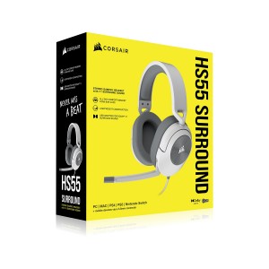 Corsair HS55 White Stereo Gaming Headset, PS5 3D Audio, Box X, Switch, Discord Certified, Ultra Comfort Foam, USB