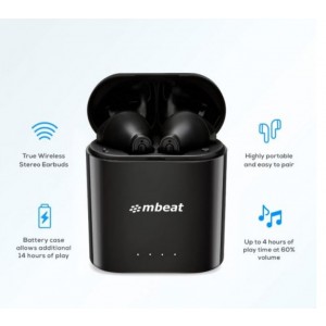 mbeat E1 True Wireless Earbuds - Up to 4hr Play time, 14hr Charge Case, Easy Pair