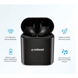 MBEAT MB-TWS-E1 E1 True Wireless Earbuds/Earphones - Up to 4hr Play time, 14hr Charge Case, Easy Pair Fully charging time 2 hours Additional play 14 hr