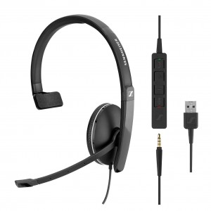EPOS | Sennheiser ADAPT SC135 USB-C Wired monaural UC headset with 3.5 mm jack and USB-C connectivity, with in-line call control. Skype for Business