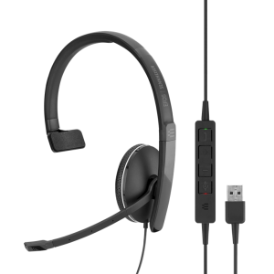 EPOS | Sennheiser ADAPT SC135USB, Single Sided 3.5mm Headset w/Detachable USB Cable with in-line Call Control, Leatherette Ear Pads, 2 Year Warranty