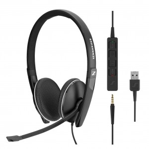 EPOS | Sennheiser ADAPT SC165USB, Double Sided 3.5mm Headset w/Detachable USB Cable with in-line Call Control, Leatherette Ear Pads, 2Yr WTY