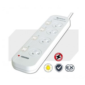 GENERIC PAD-421SW Sansai 4-Way Power Board (421SW) with Individual Switches and Surge Protection 2 Extra Spaced Sockets Indicator Light 100CM Lead 240VAC 50Hz 10A