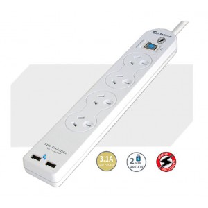 GENERIC PAD-503USB Sansai 4 Way Basic Powerboard USB Ax2 4 Outlets Master Switch Surge and overload protection1M Length