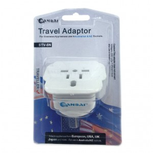 Sansai Travel Adaptor for 240V equipment from Britain, USA, Europe, Japan, China, HongKong, Singapore, Korea & Italy, to use in Australia.