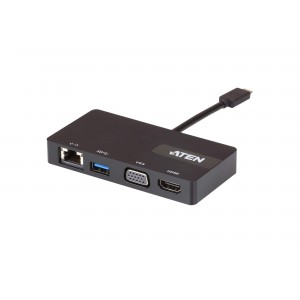 Aten Multiport Mini Dock USB-C/Thunderbolt 3, 1x USB 3.1 Gen 1 Port, 1x 4k HDMI 1.4b Port, 1x VGA 2k Port, 1x Gigabit Ethernet RJ45 Port, Lightweight