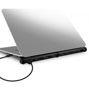 mbeat  M-Sleek Docking Station For Notebook and Macbook in Black Aluminium Housing - 4x USB 3.0/2.0 Fast Charging, 1x Card Reader, 1x RJ45