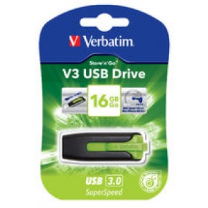Verbatim 16GB V3 USB3.0 Green Store'n'Go V3; Rectractable USB Storage Drive Memory Stick