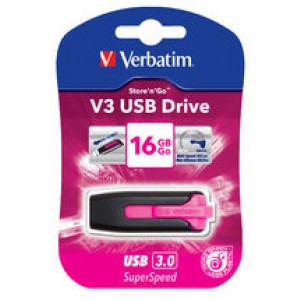 Verbatim 16GB V3 USB3.0 Pink Store'n'Go V3; Rectractable USB Storage Drive Memory Stick