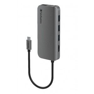 Verbatim USB-C Hub with HDMI, RJ45, SD, microSD, 3x USB A, USB-C PD 100W - Space Grey