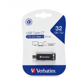 VERBATIM 70903 32GB Type-C USB 3.2 Flash Drive - Black Retail Pack Ultra Fast Transfer, Compact and Light weight design