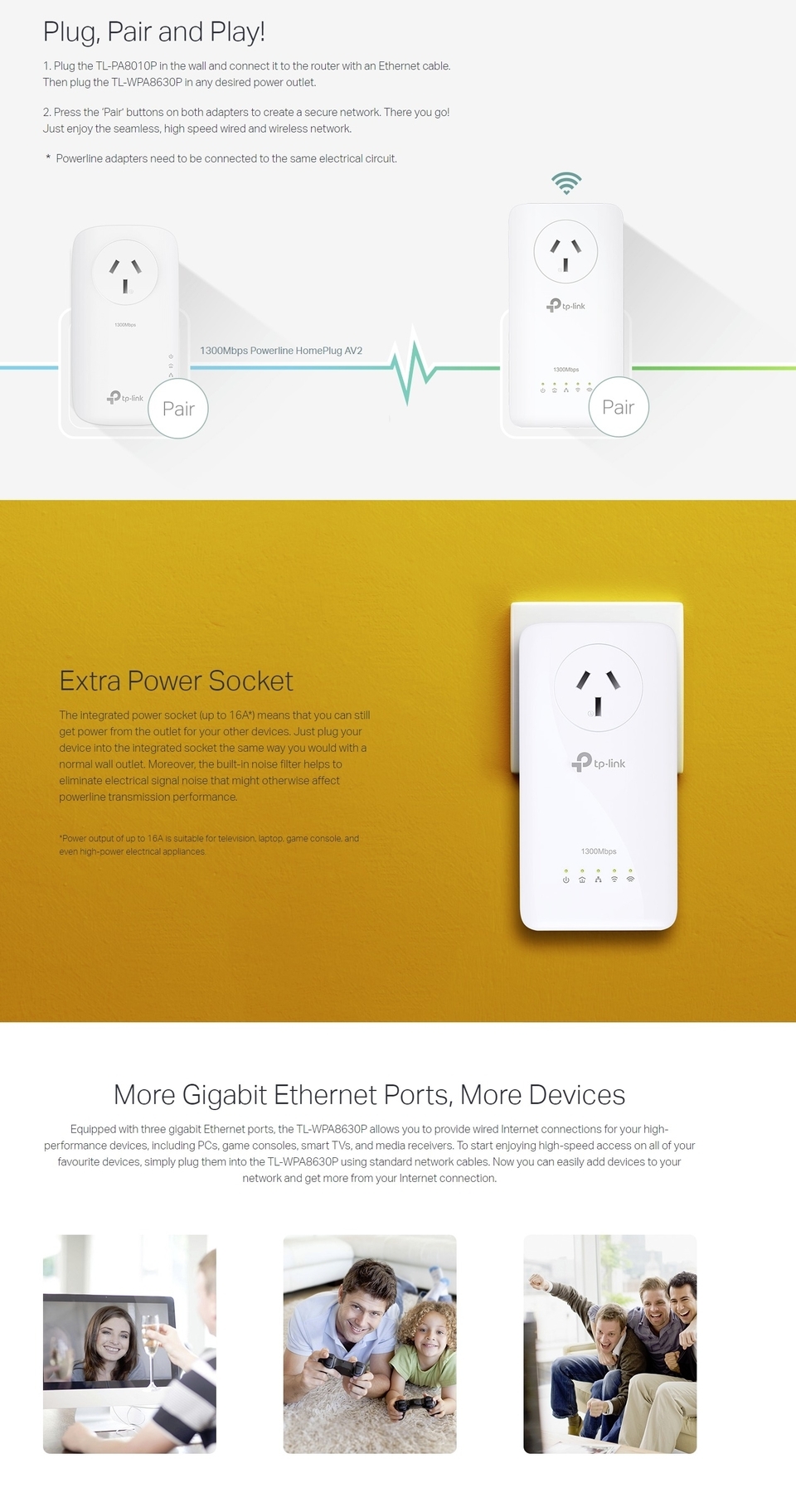 TPLink TLWPA8630P KIT AV1300 PowerLine Network Adapter Range