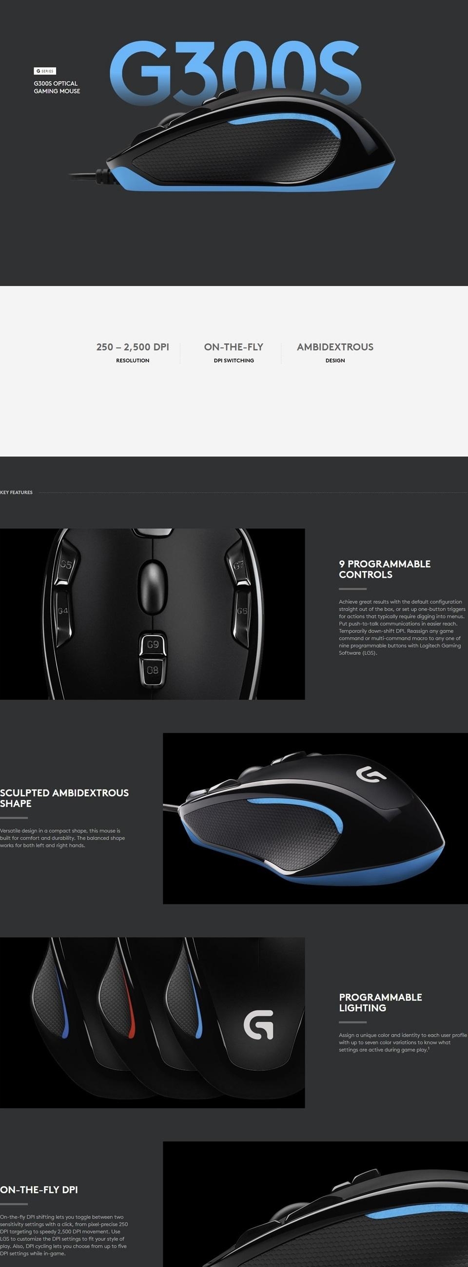Logitech G300s Rgb Led Light Tunable Ergonomic Usb Optical Wired Gaming Mouse 910 Mouse Peripherals Pc Meal